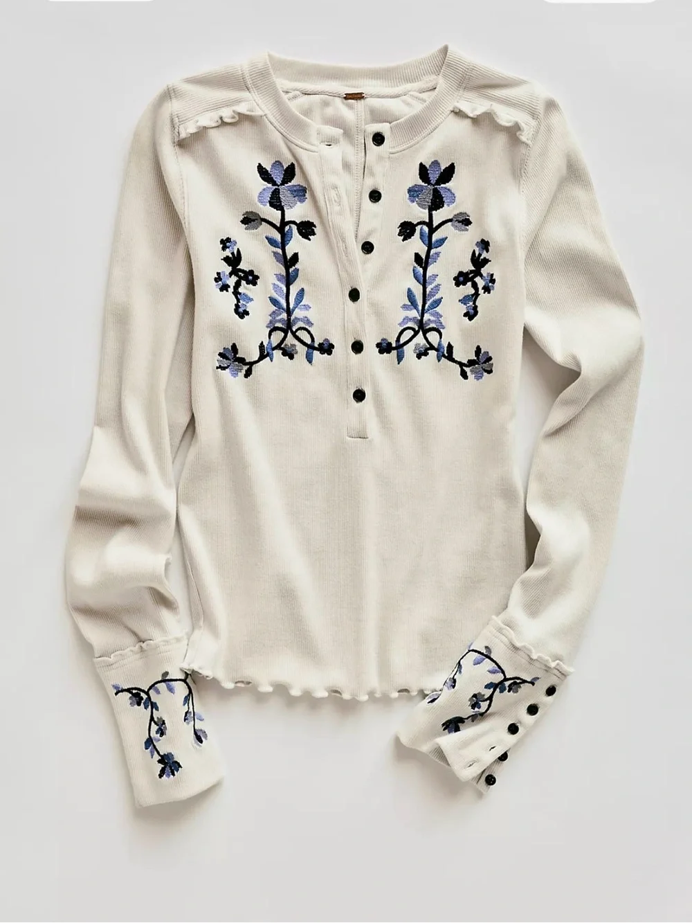 Free People Fleur Embroidered Cuff Henley size Small